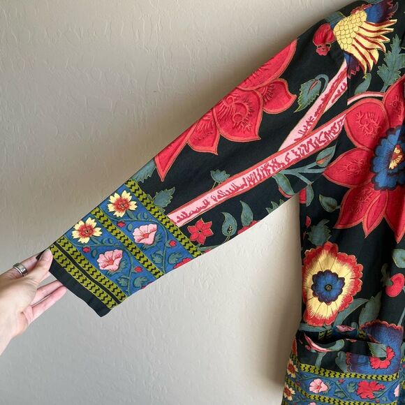 Vintage 90s Boho Hippie Colorful Floral Tropical Oversized Blazer Jacket - Picture 4 of 8